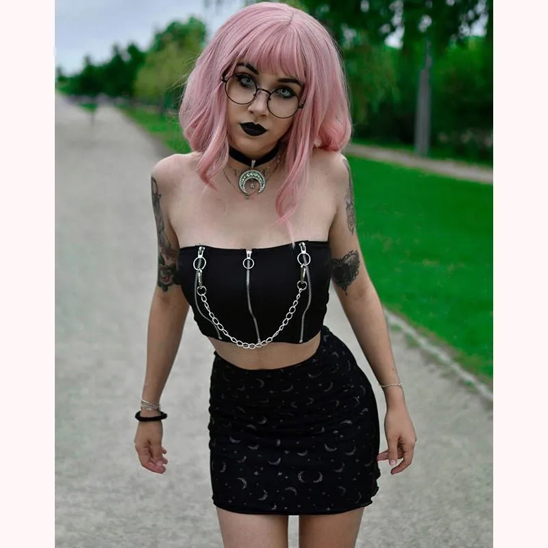 [ @x_blackpumpkin ] "ZIPPERED CHAIN SEXY" TUBE TOP Y021407