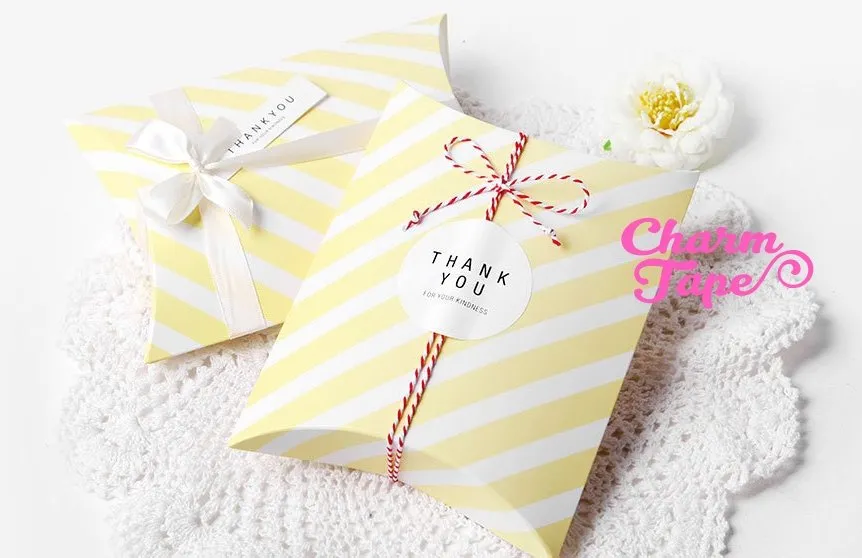 10pcs Stripes Gift Box, Pillow Boxes For Candy, Treat - Party Favors Bags PB028