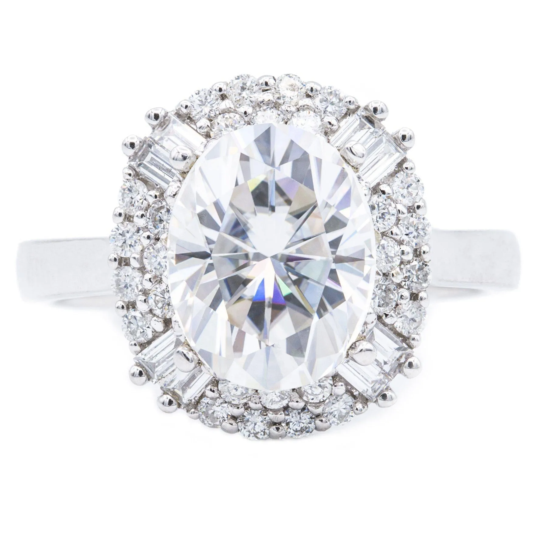 10x8mm Oval Center 14K White Gold Diamond Cluster Halo Ring
