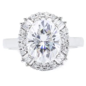 10x8mm Oval Center 14K White Gold Diamond Cluster Halo Ring