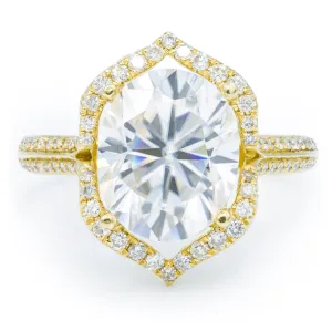 11x9mm Oval Center 14K Yellow Gold Halo Diamond Accent Ring