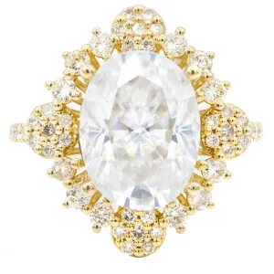 12x10mm Crushed Ice Oval Moissanite 14K Yellow Gold Diamond Decorative Halo Ring