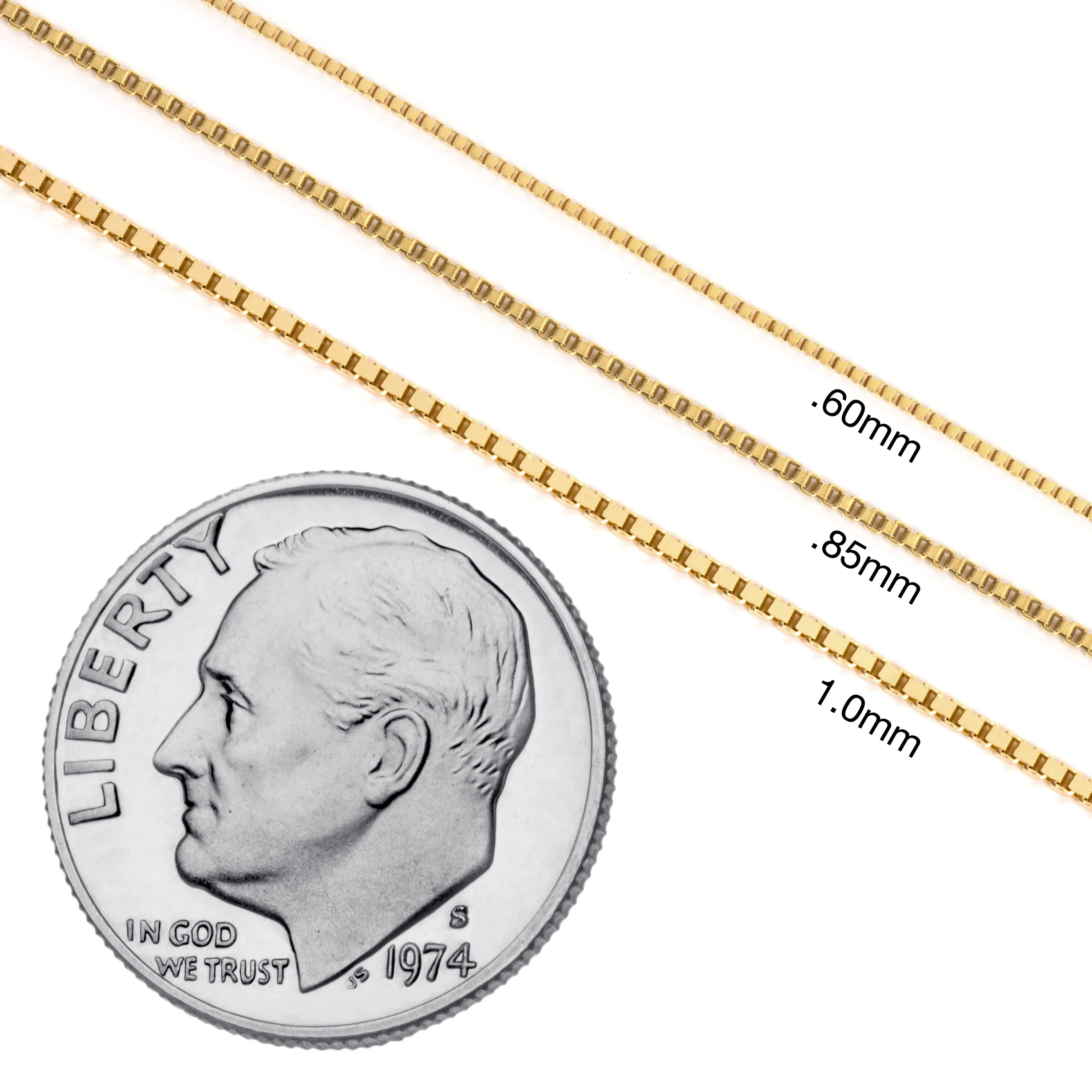 14K Solid Yellow Gold Necklace | Box Link Chain | 18 Inch Length | 1.0mm Thick