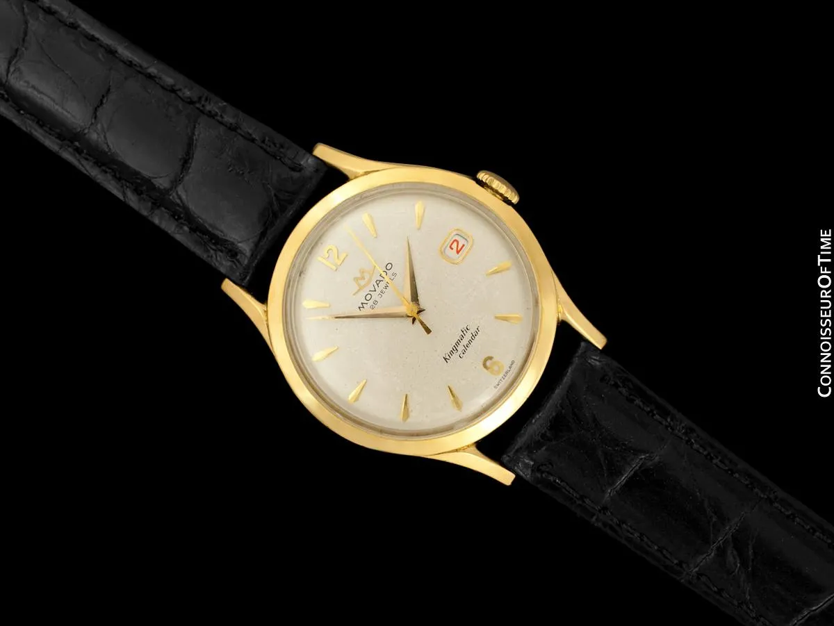 1950's Movado "Kingmatic Calendar" Vintage Mens Automatic Watch - 18K Gold with Box