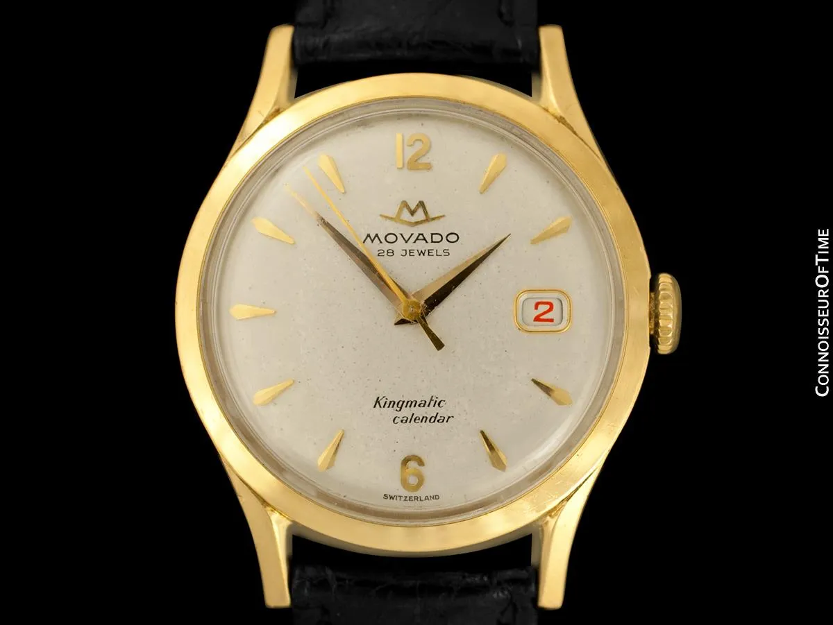 1950's Movado "Kingmatic Calendar" Vintage Mens Automatic Watch - 18K Gold with Box