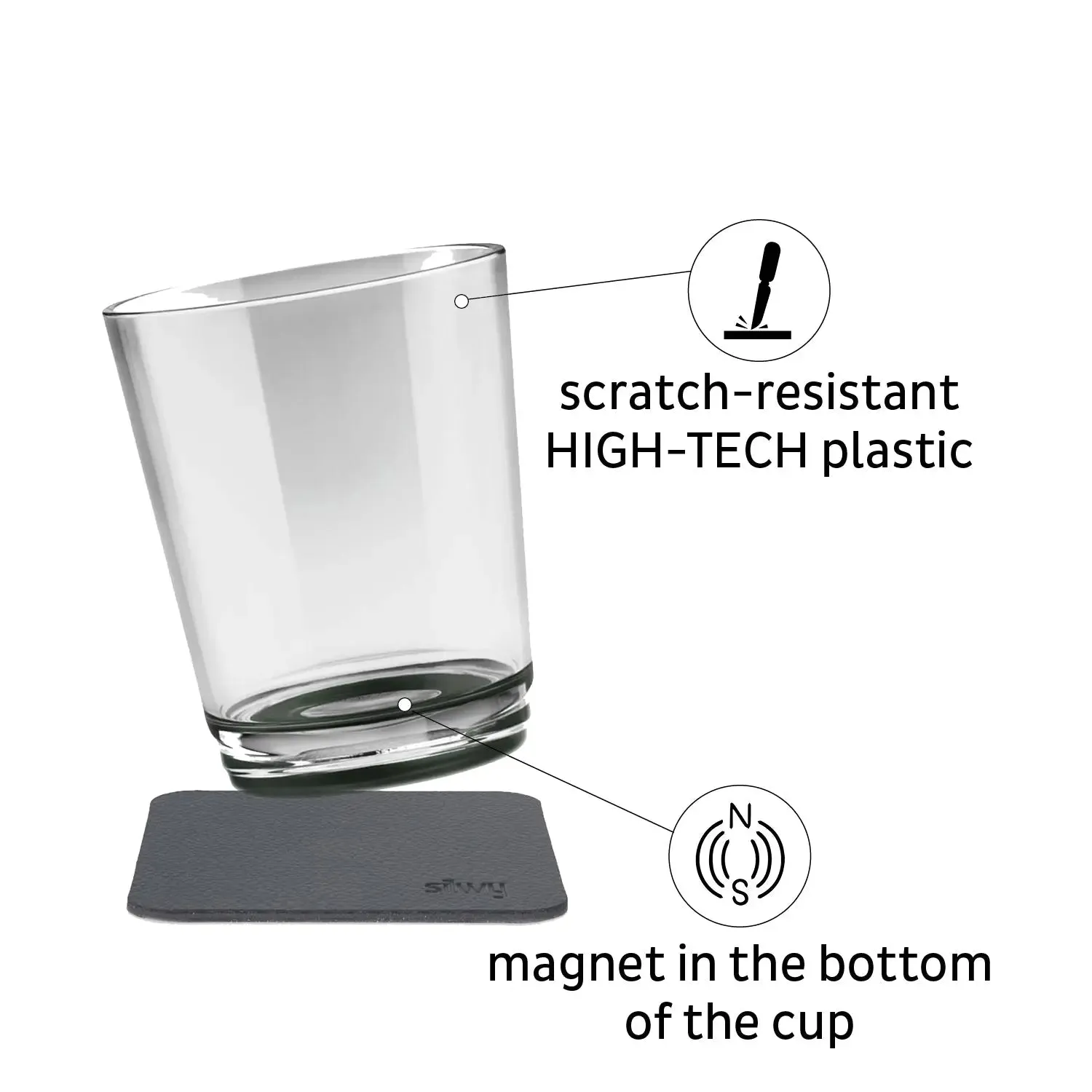 2 x Magnetic Drinking Cup Triple Pearl Grey By Silwy