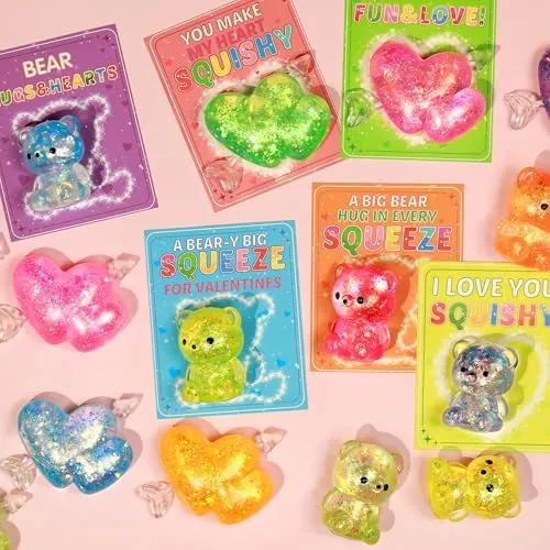 24 Pack Valentines Day Cards For Kids with Stretchy Balls Toys, Valentines Day Cards for Kids School, Kids Classroom Valentines Exchange Gifts, Valentines Party Favors For Kids