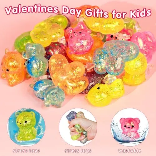 24 Pack Valentines Day Cards For Kids with Stretchy Balls Toys, Valentines Day Cards for Kids School, Kids Classroom Valentines Exchange Gifts, Valentines Party Favors For Kids
