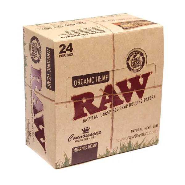 24 Raw Organic Hemp King Size Slim Papers   Tips (Connoisseur)