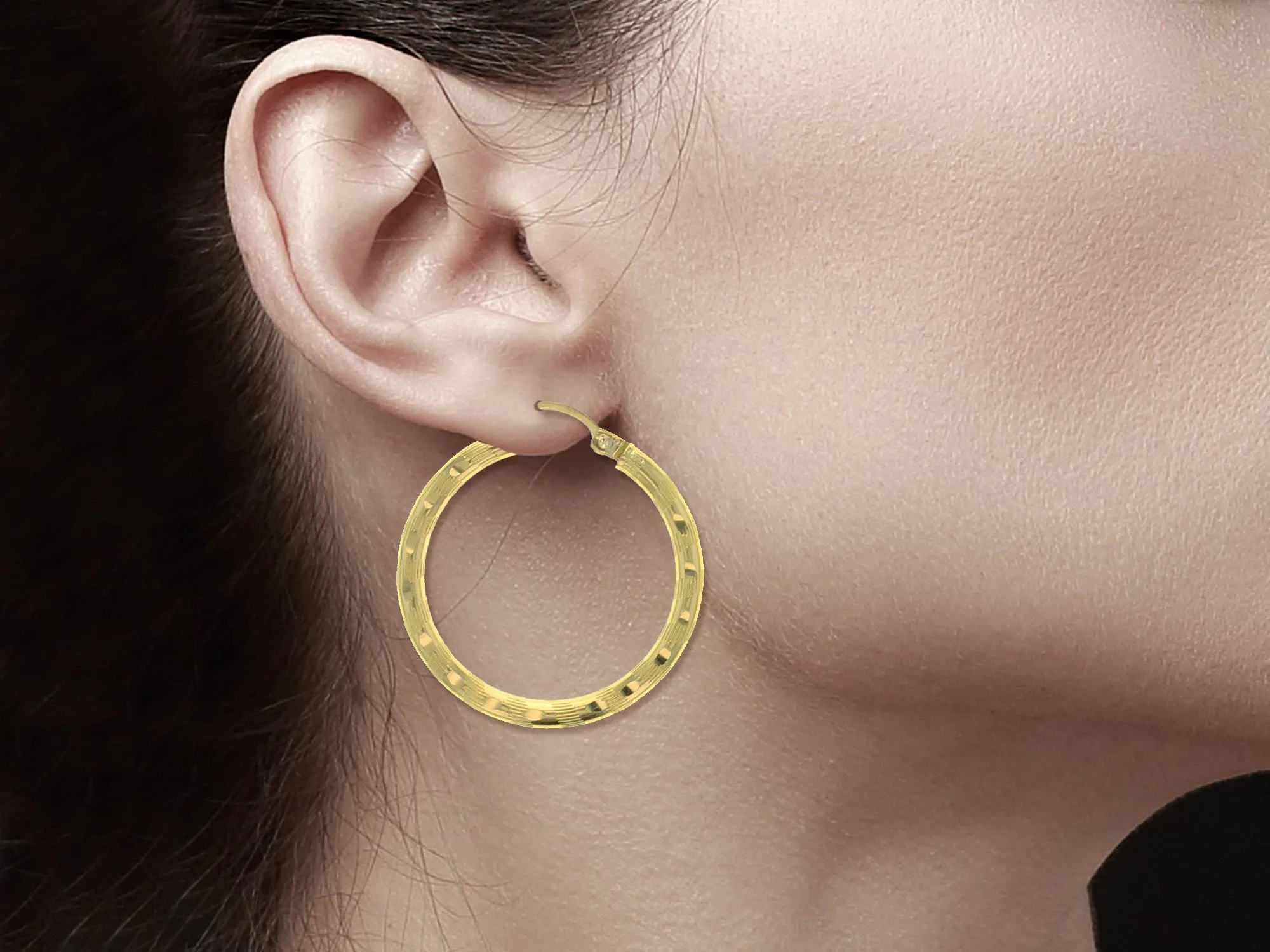 24MM/38MM Diamond Cut 14k Yellow Gold Hoops