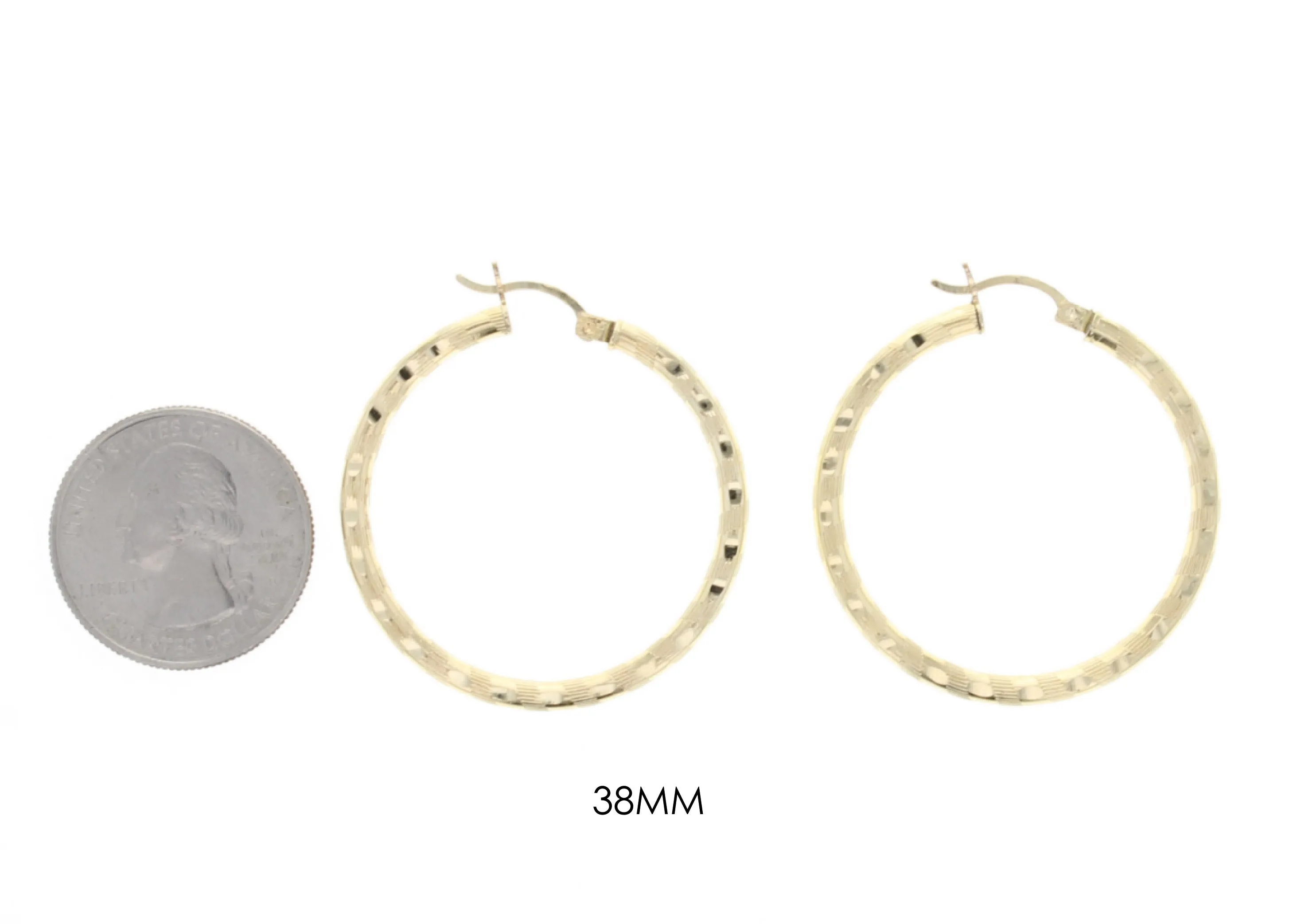 24MM/38MM Diamond Cut 14k Yellow Gold Hoops