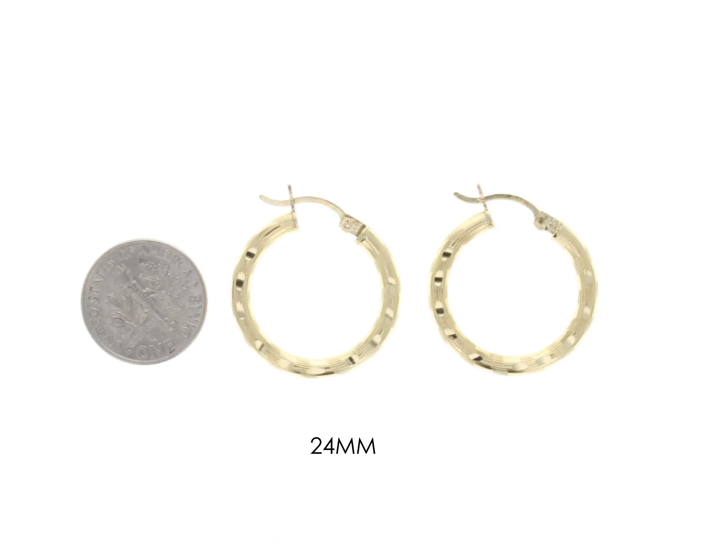 24MM/38MM Diamond Cut 14k Yellow Gold Hoops