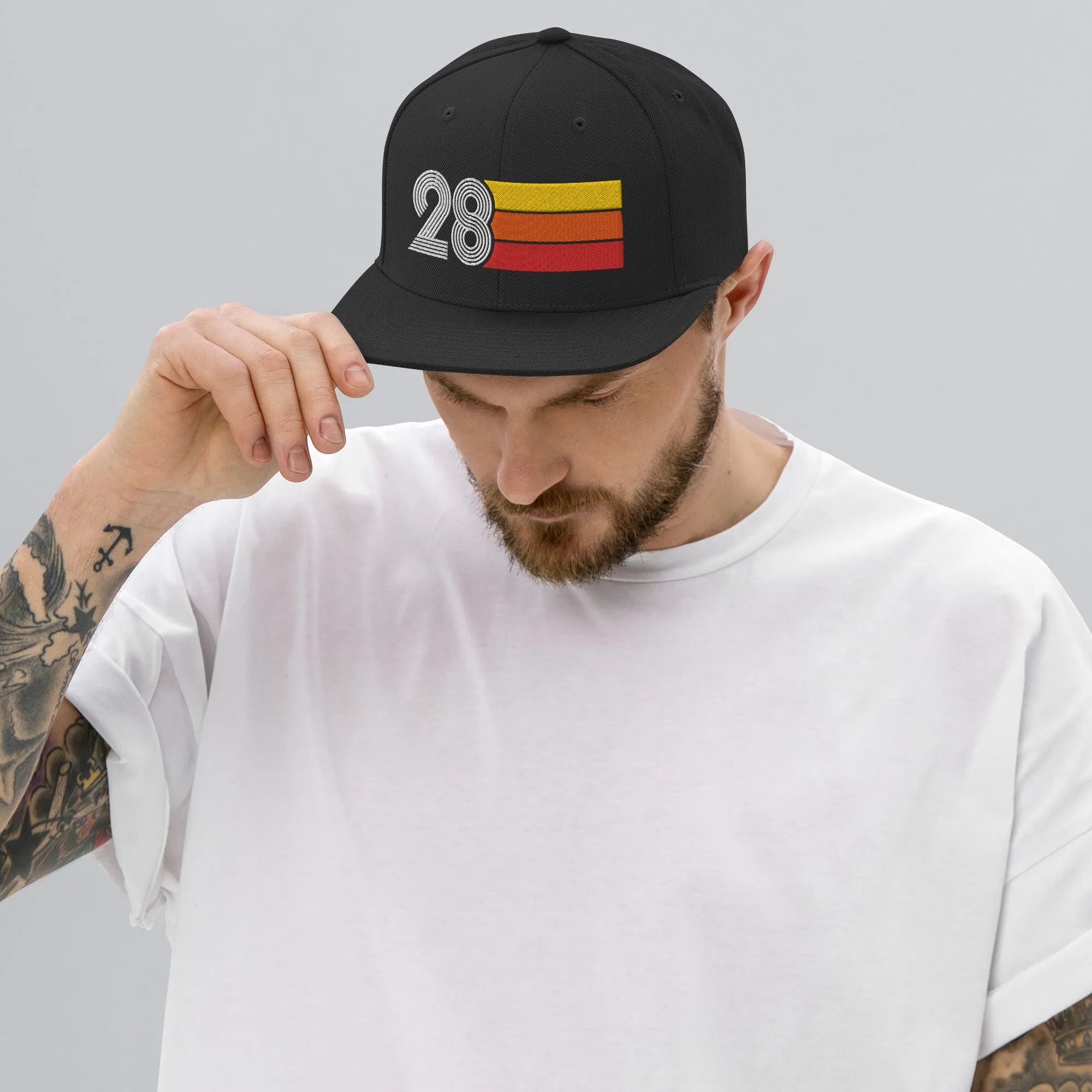 28 - Number Twenty Eight 28th Birthday Gift Idea Flat Bill Snapback Hat for Men and Women