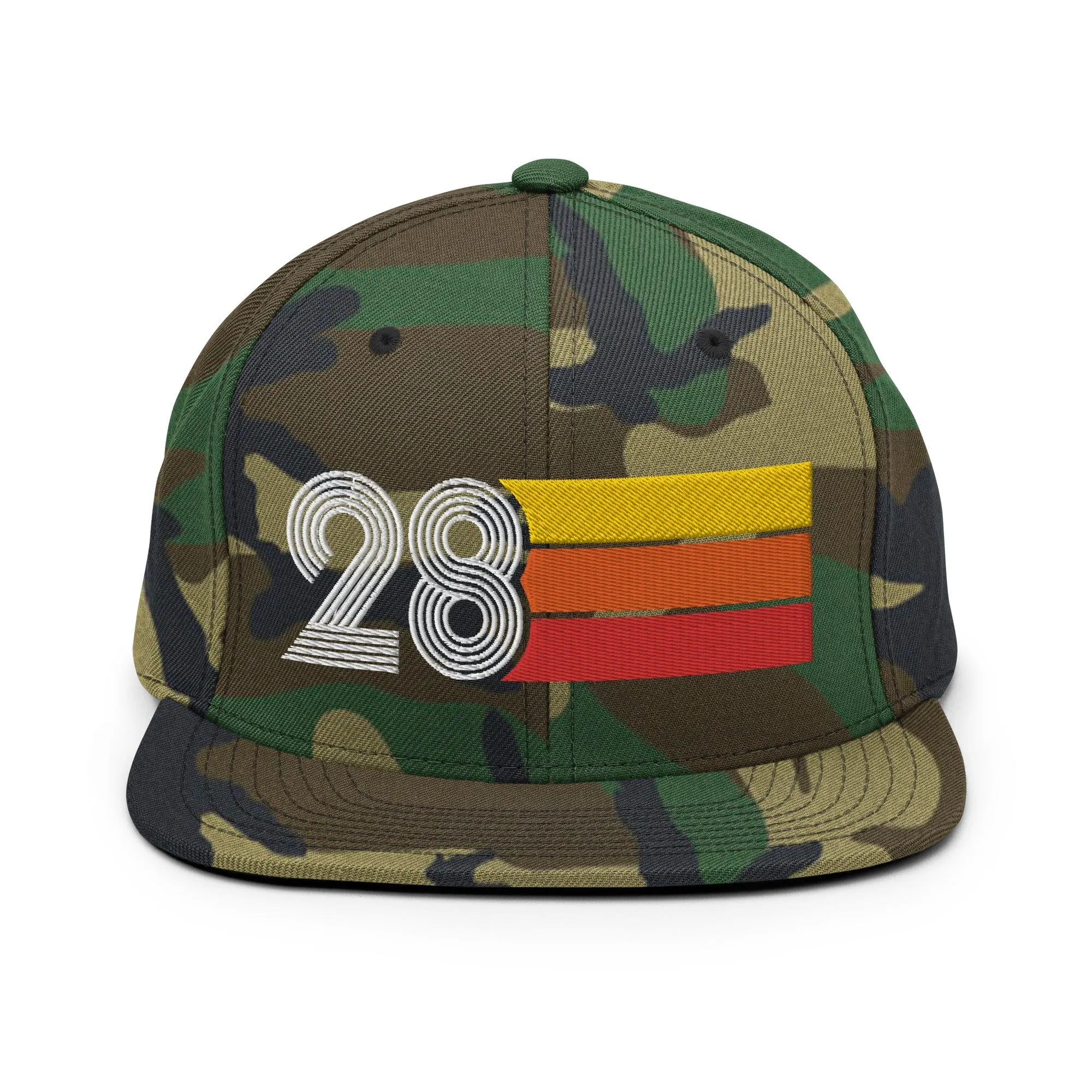 28 - Number Twenty Eight 28th Birthday Gift Idea Flat Bill Snapback Hat for Men and Women
