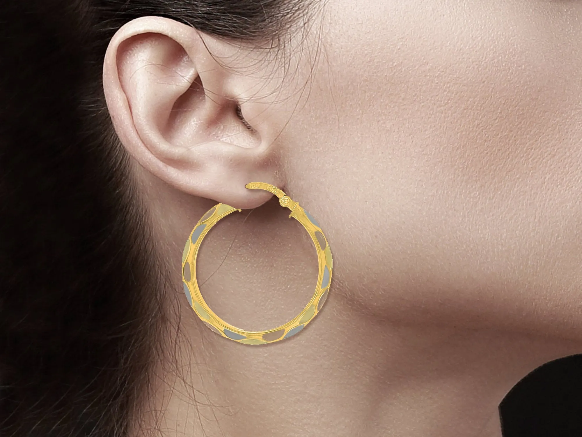 29MM White & Rose Diamond Cut Gold Hoops
