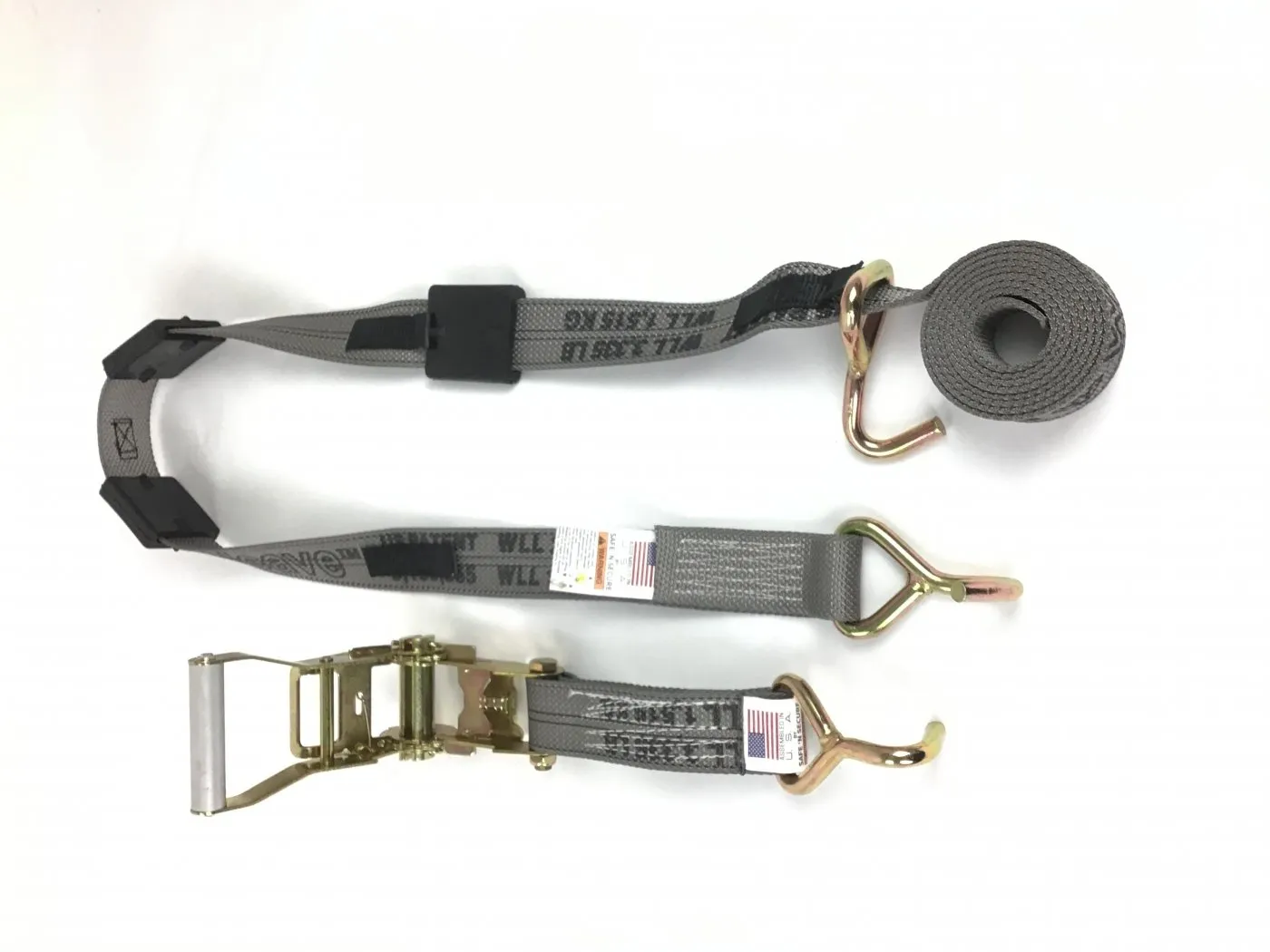 2" x 11' DIAMOND WEAVE 3 Point Ratchet Wheel Strap with 3 Rubber Tread Grabs (For Miller & Sun Country Deck)