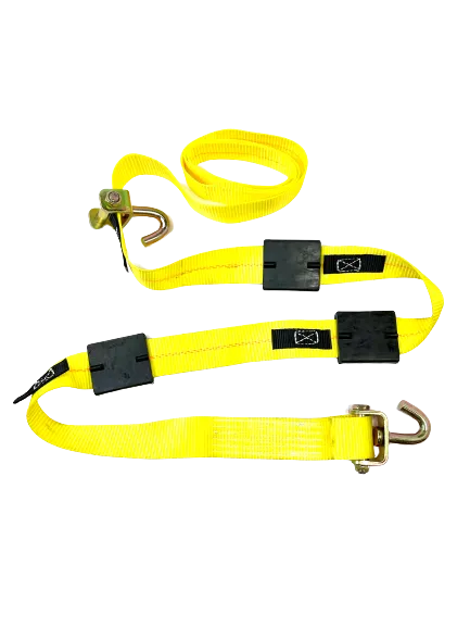 2" x 11' Yellow Ratchet 3 Point Wheel Strap with 3 Rubber Tread Grabs (Swivel J) | Pack of 4