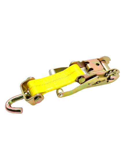 2" x 11' Yellow Ratchet 3 Point Wheel Strap with 3 Rubber Tread Grabs (Swivel J) | Pack of 4
