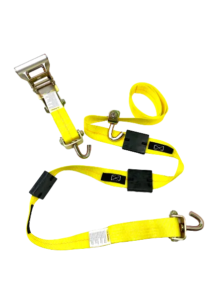 2" x 11' Yellow Ratchet 3 Point Wheel Strap with 3 Rubber Tread Grabs (Swivel J) | Pack of 4