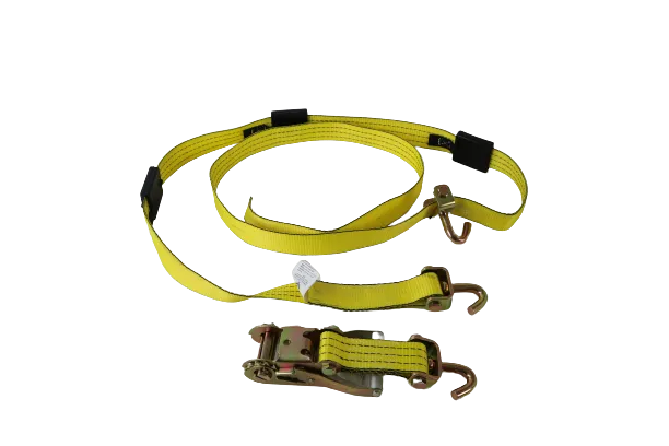 2" x 11' Yellow Tecnic Ratchet 3 Point Wheel Strap with 3 Rubber Tread Grabs (Swivel J) | Pack of 4