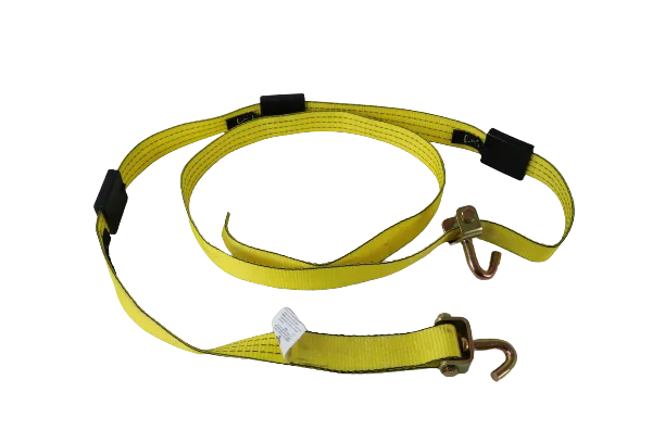 2" x 11' Yellow Tecnic Ratchet 3 Point Wheel Strap with 3 Rubber Tread Grabs (Swivel J)