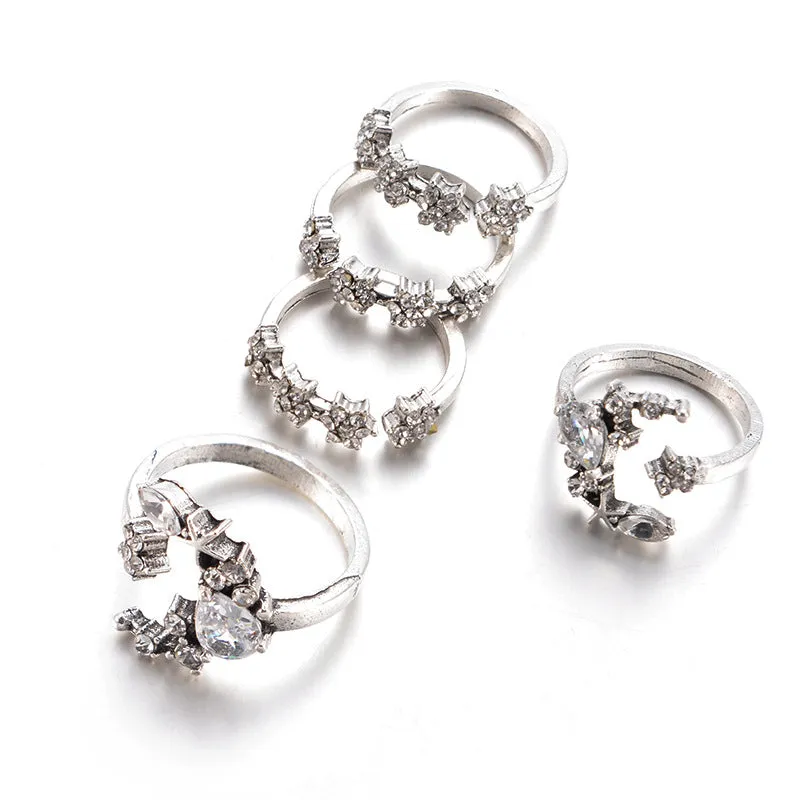 30 Pieces) Vintage Inlaid Drill Star Moon Pattern Ring Set