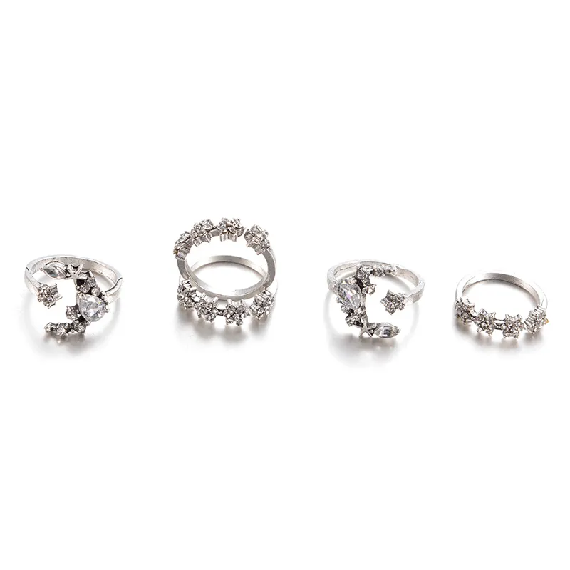 30 Pieces) Vintage Inlaid Drill Star Moon Pattern Ring Set