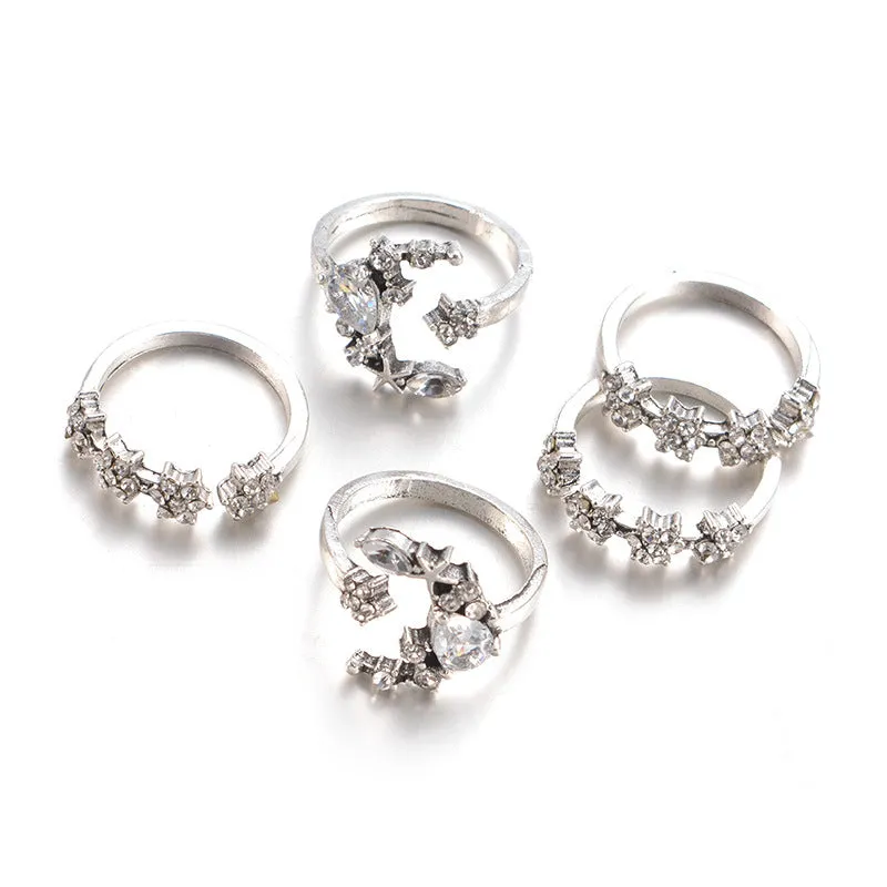 30 Pieces) Vintage Inlaid Drill Star Moon Pattern Ring Set