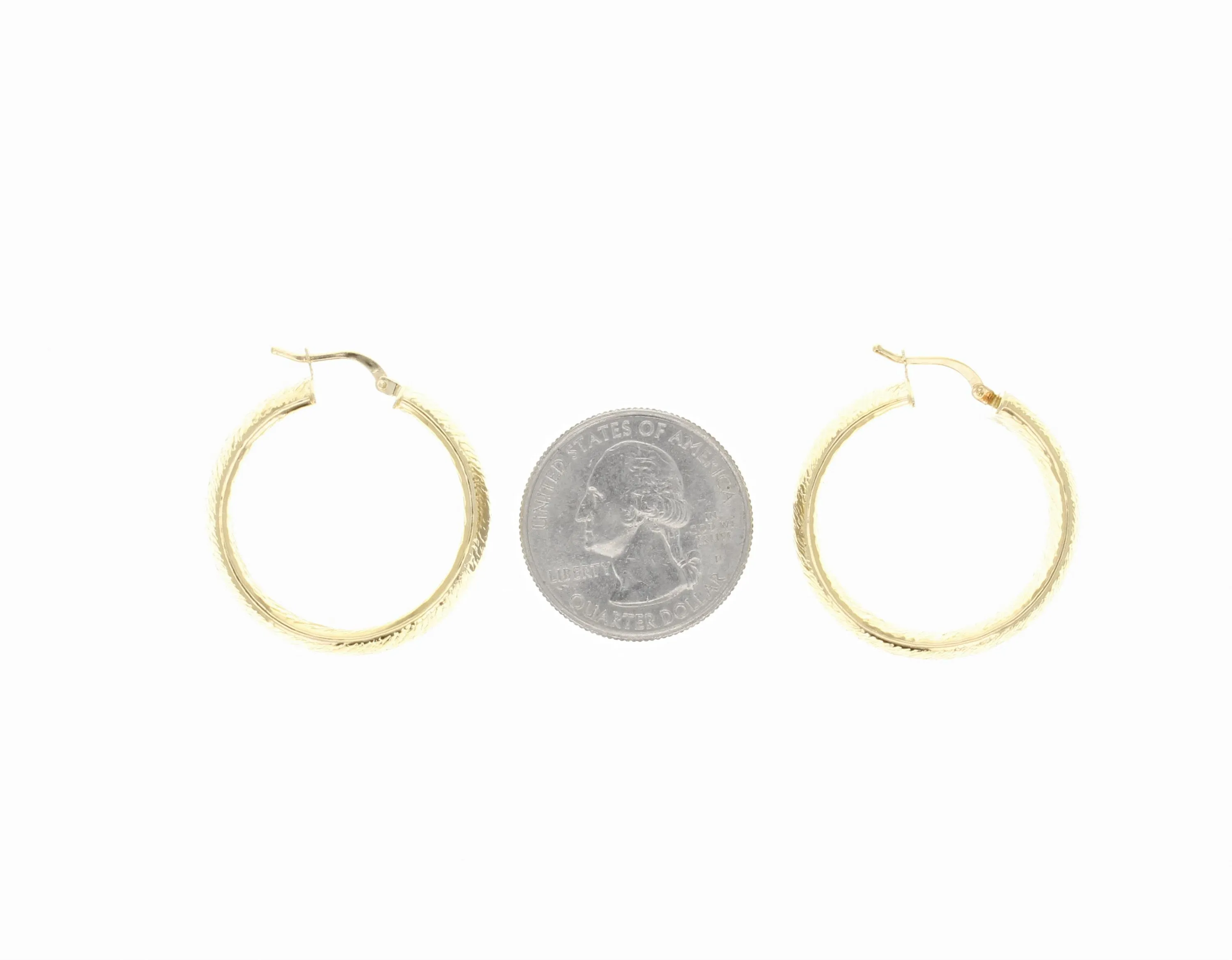 30MM Hammered Hoop Earrings 14k Yellow Gold