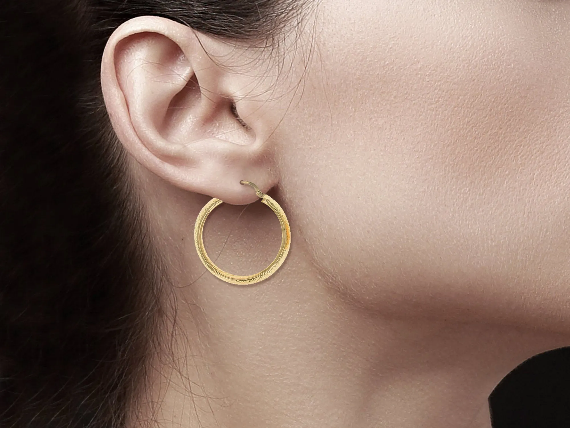 30MM Hammered Hoop Earrings 14k Yellow Gold