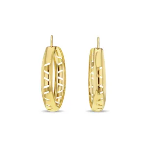 37MM Wide Curved Gold Hoops with Cuts 14k Yellow Gold