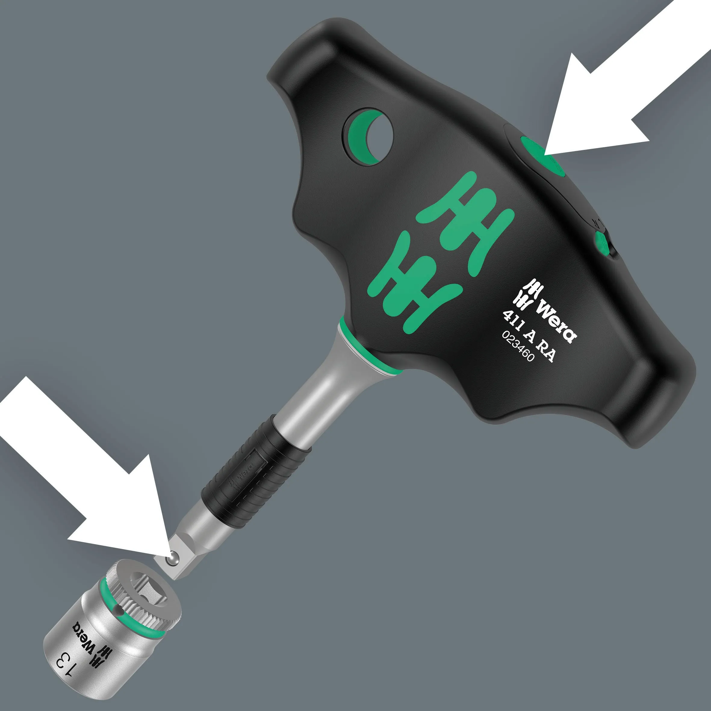 411 A RA T-handle adapter screwdriver with ratchet function, 1/4" (WERA)
