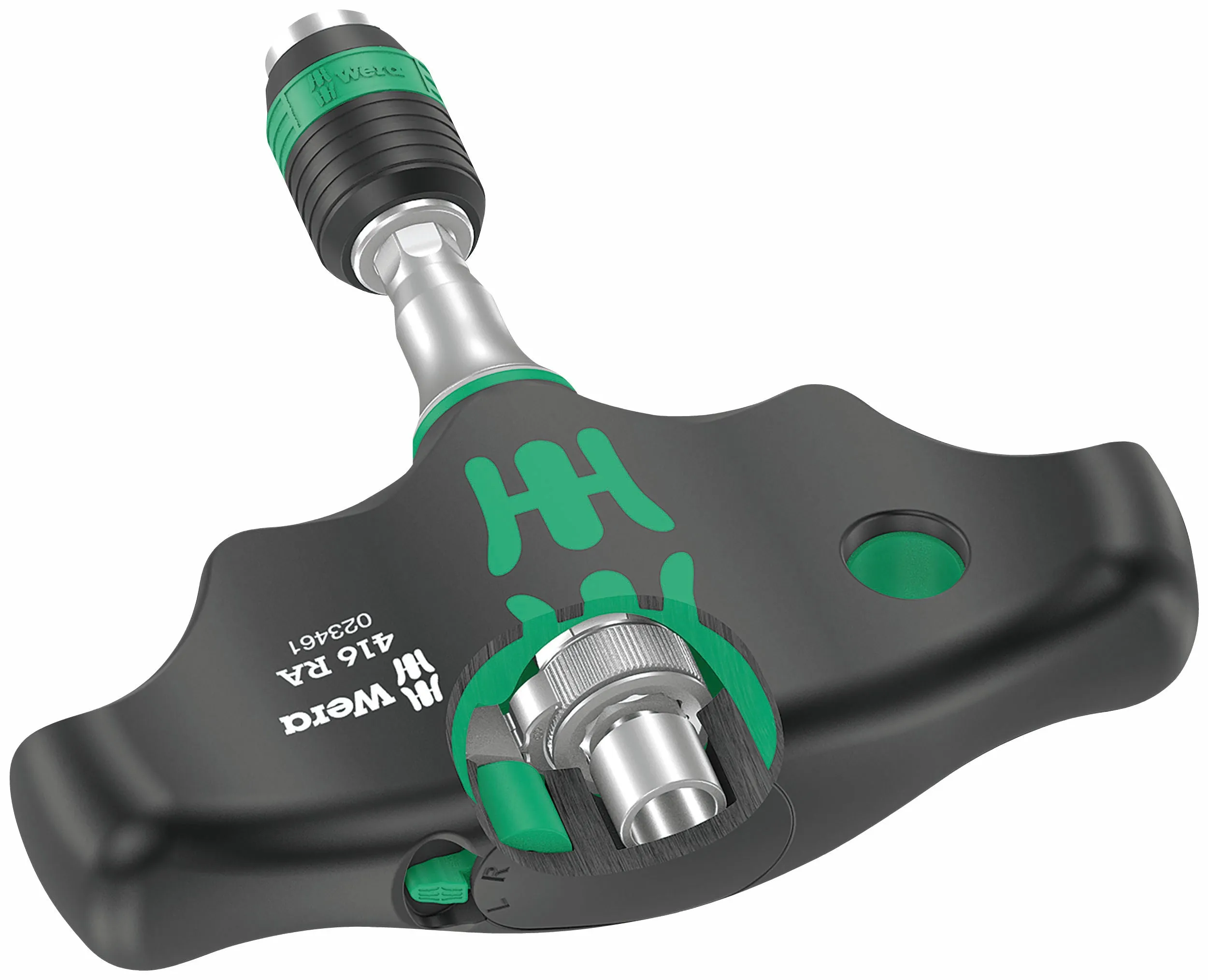 416 RA T-handle bitholding screwdriver with ratchet function and Rapidaptor quick-release chuck (WERA)