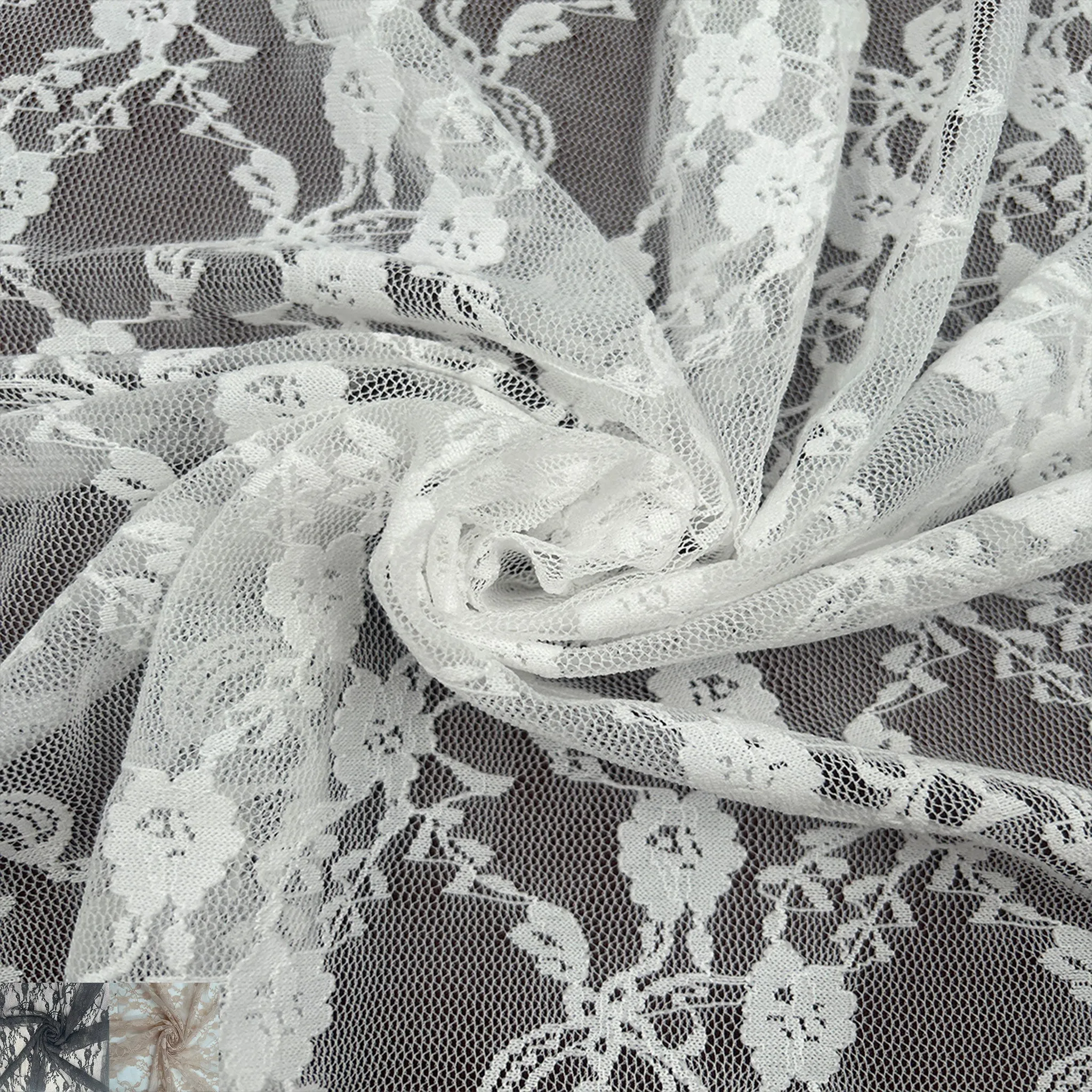 60" Wide Nylon Spandex Floral Lace Fabric by the Yard - 87 GSM, Lightweight, 4-Way Stretch, Soft & Breathable Fabric for Lingerie, Draperies, Wedding Gown & DIY- (SKU-865)