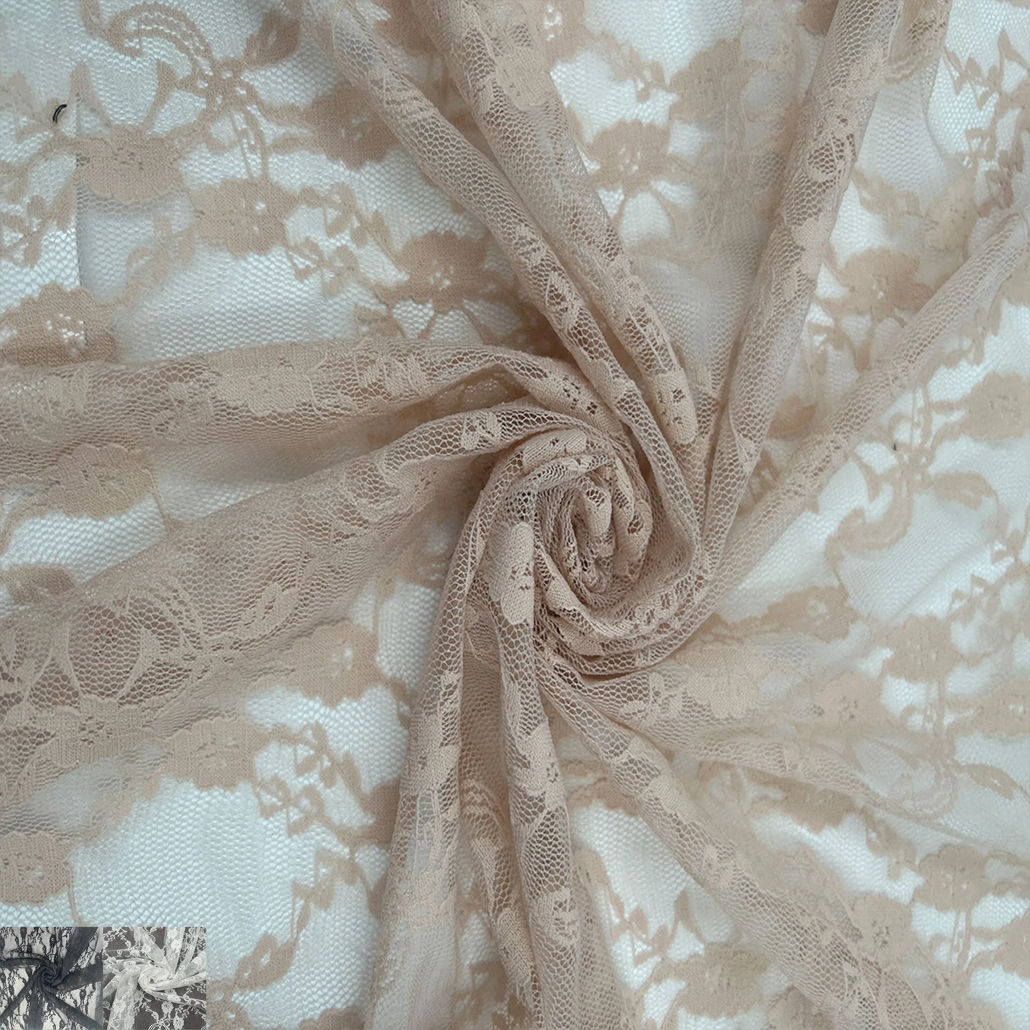 60" Wide Nylon Spandex Floral Lace Fabric by the Yard - 87 GSM, Lightweight, 4-Way Stretch, Soft & Breathable Fabric for Lingerie, Draperies, Wedding Gown & DIY- (SKU-865)