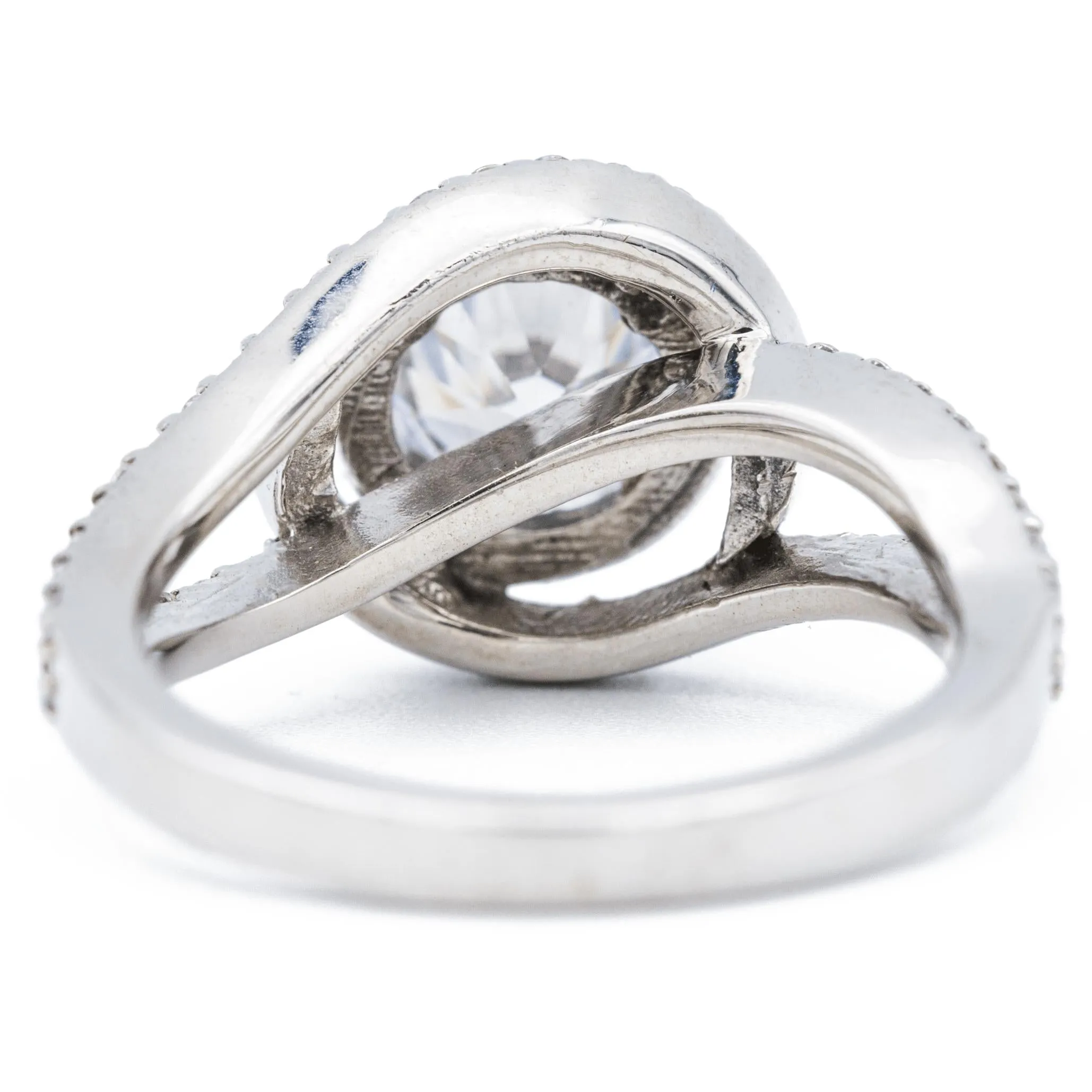 6.5mm Round Center 14K White Solid Gold Halo Bypass Diamond Shank Design Ring