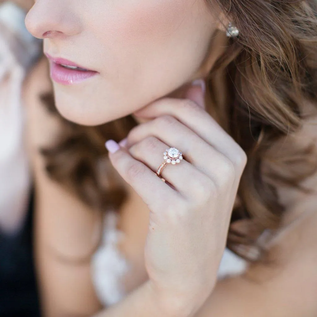 7.0mm Round Center 14K Rose Gold Halo Ring