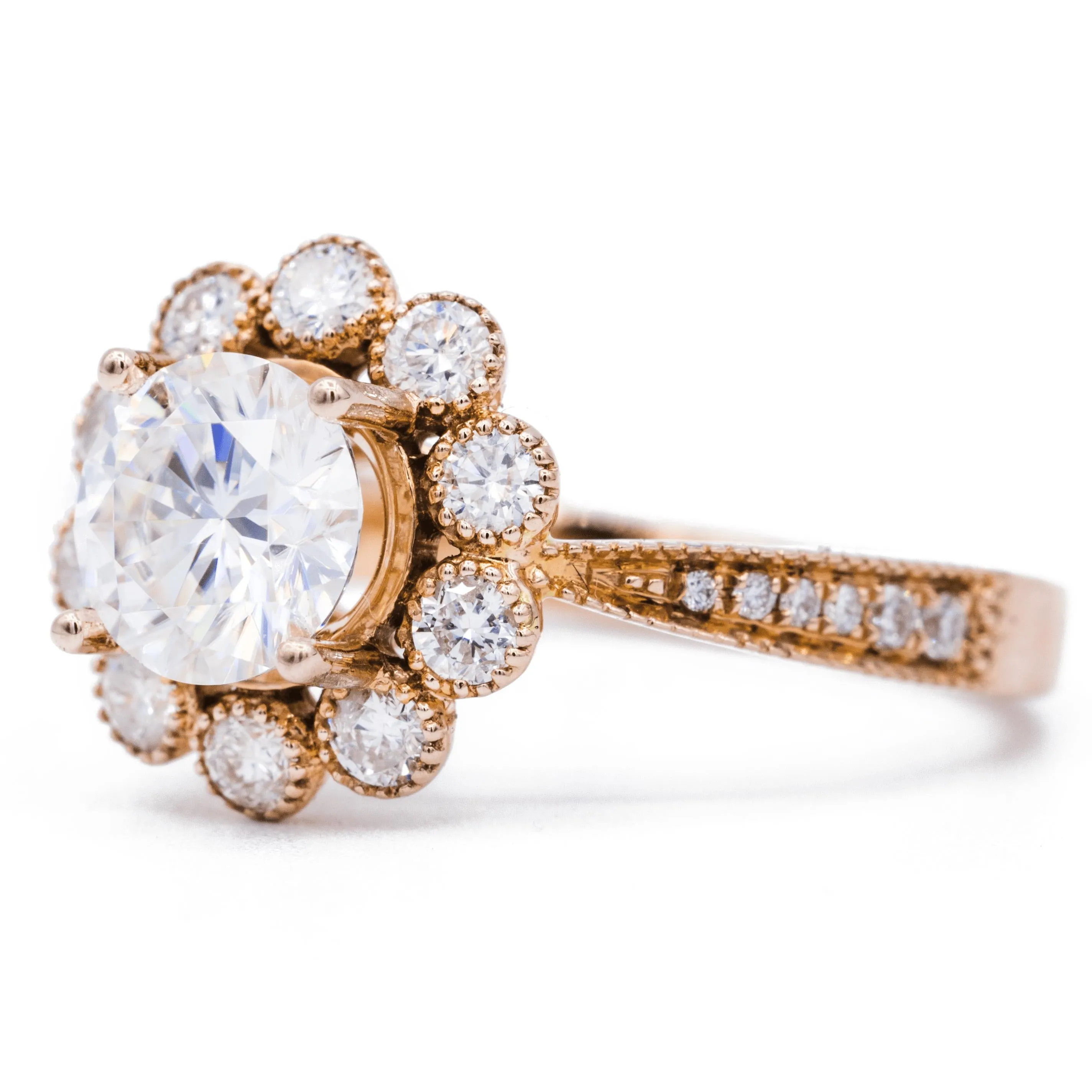 7.0mm Round Center 14K Rose Gold Halo Ring