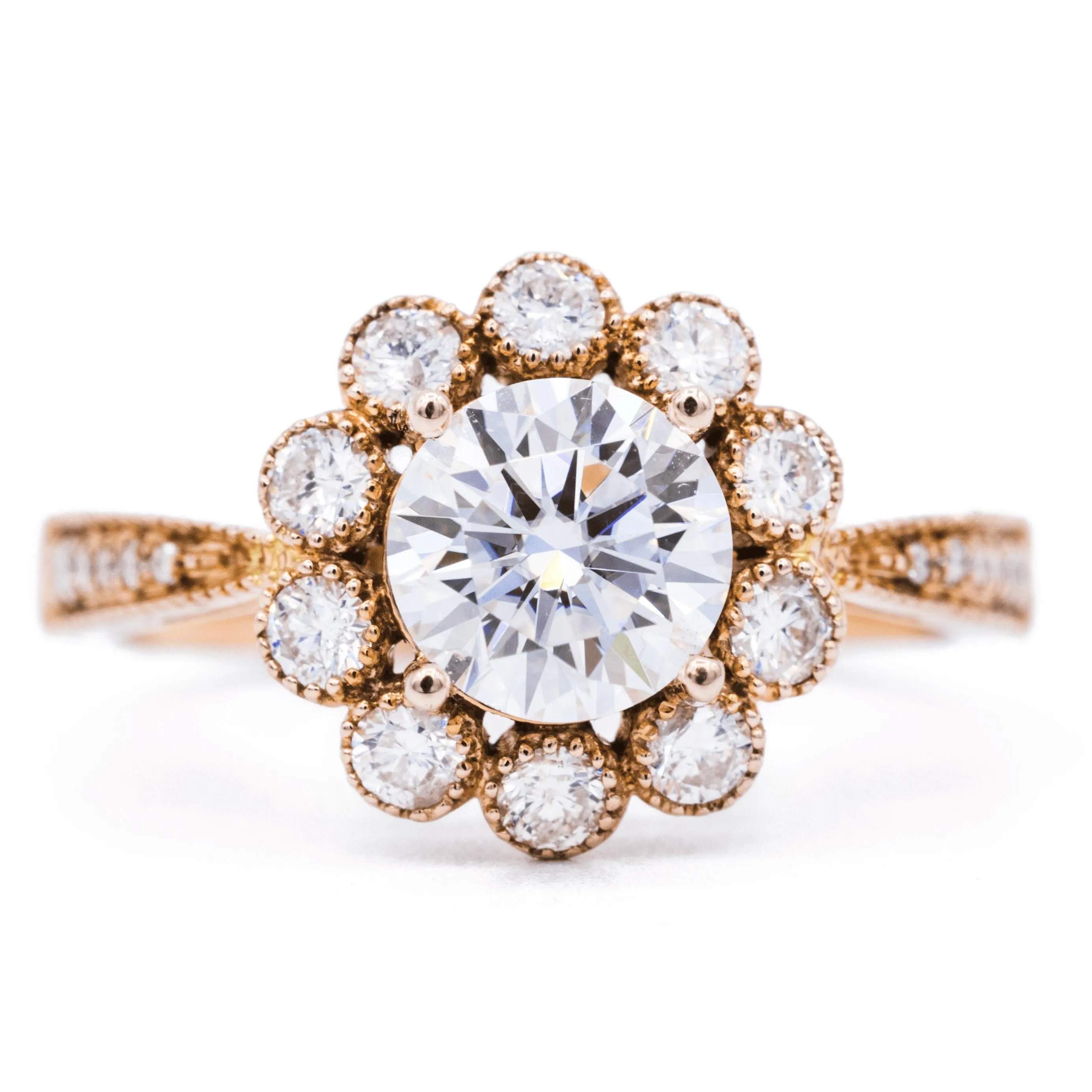 7.0mm Round Center 14K Rose Gold Halo Ring