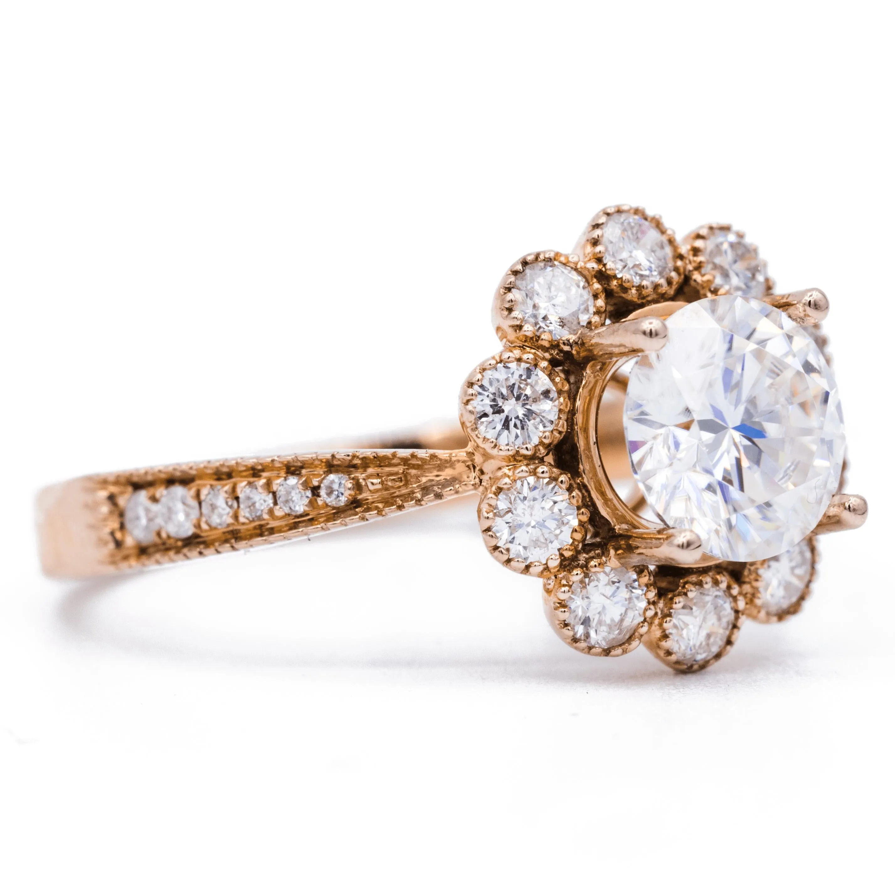 7.0mm Round Center 14K Rose Gold Halo Ring