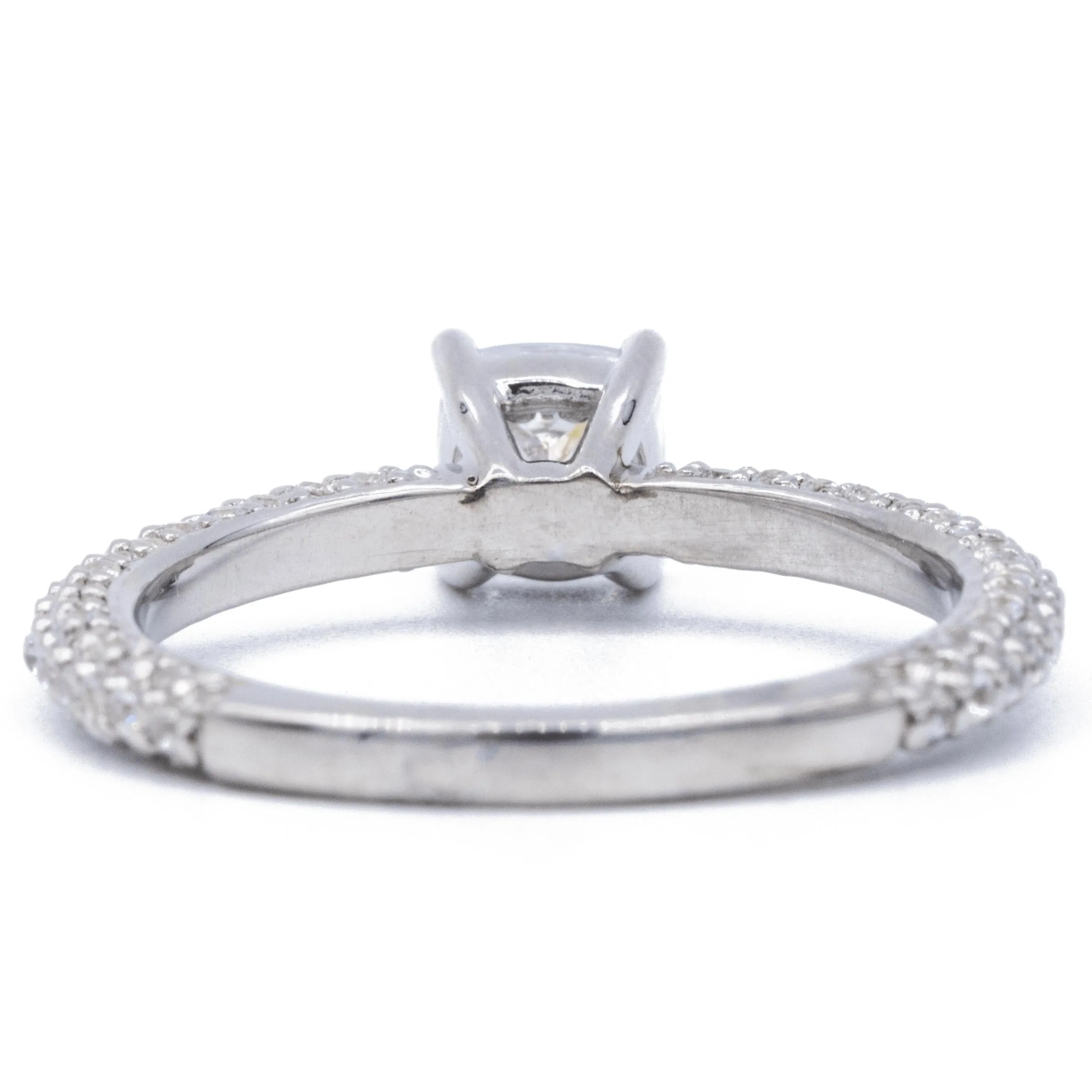 7.5mm Cushion Center 14K White Gold Diamond Shank Ring