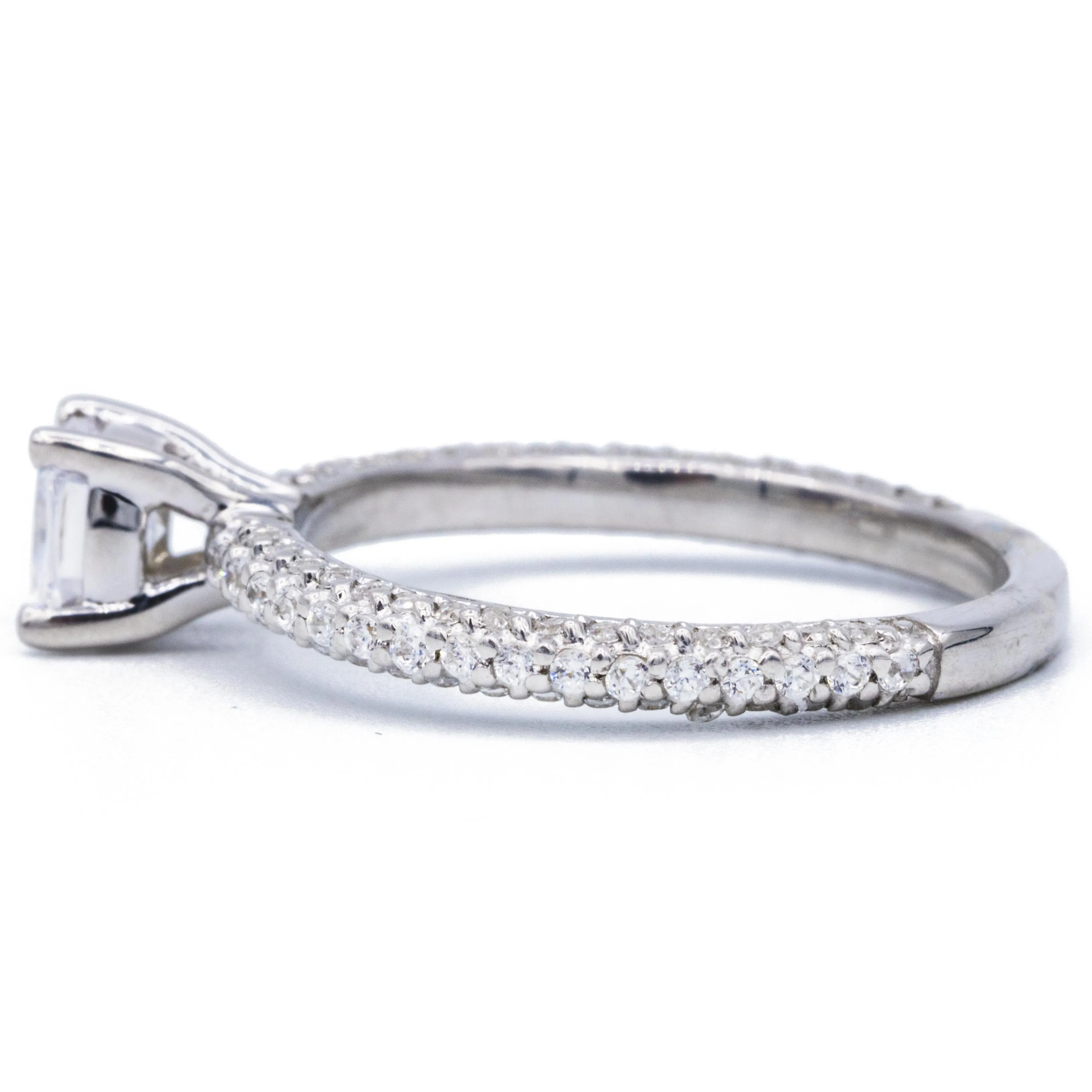 7.5mm Cushion Center 14K White Gold Diamond Shank Ring