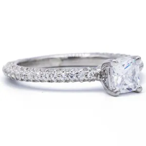 7.5mm Cushion Center 14K White Gold Diamond Shank Ring