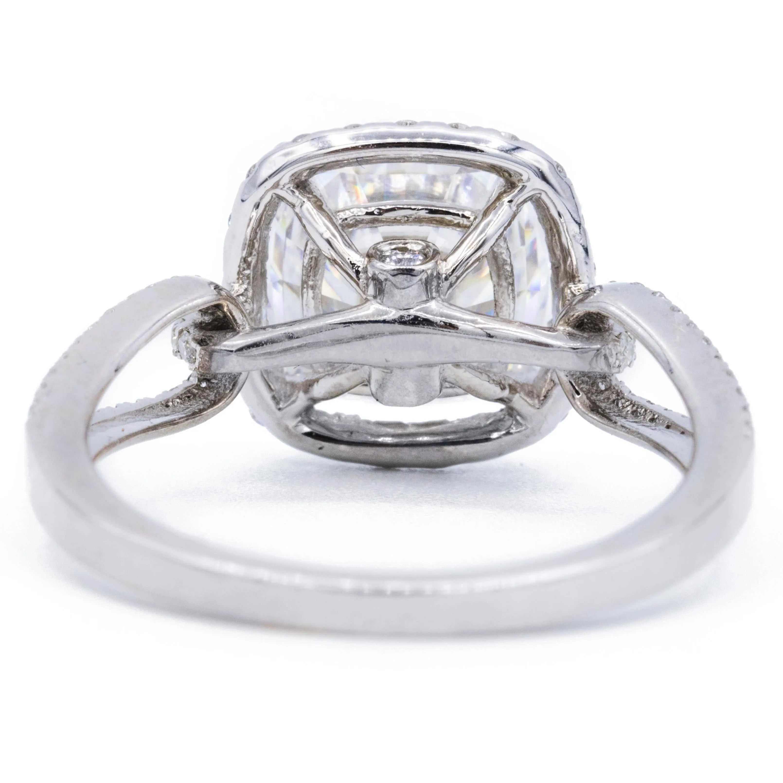 7.5mm Cushion Center 14K White Gold Halo Bow Tie Diamond Micro Pave Ring