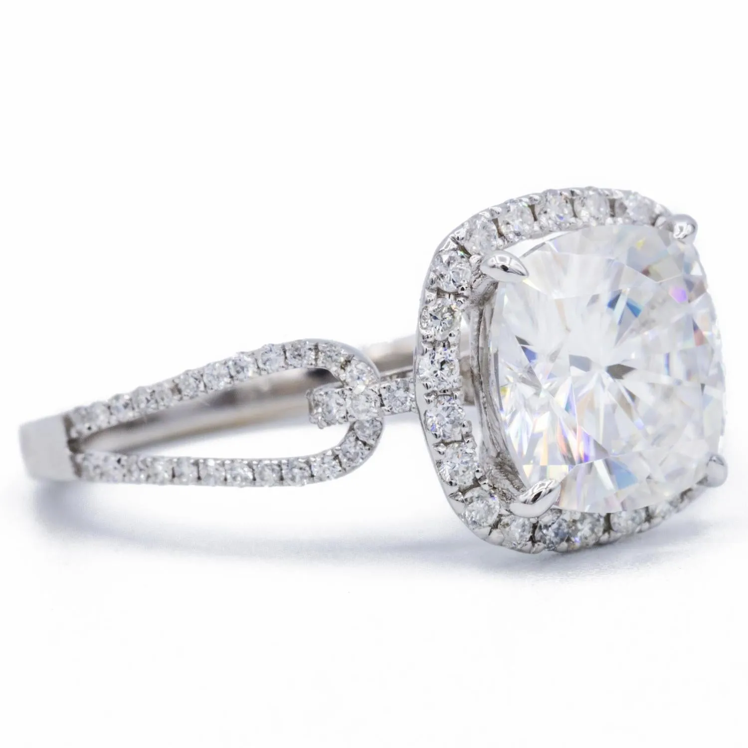 7.5mm Cushion Center 14K White Gold Halo Bow Tie Diamond Micro Pave Ring