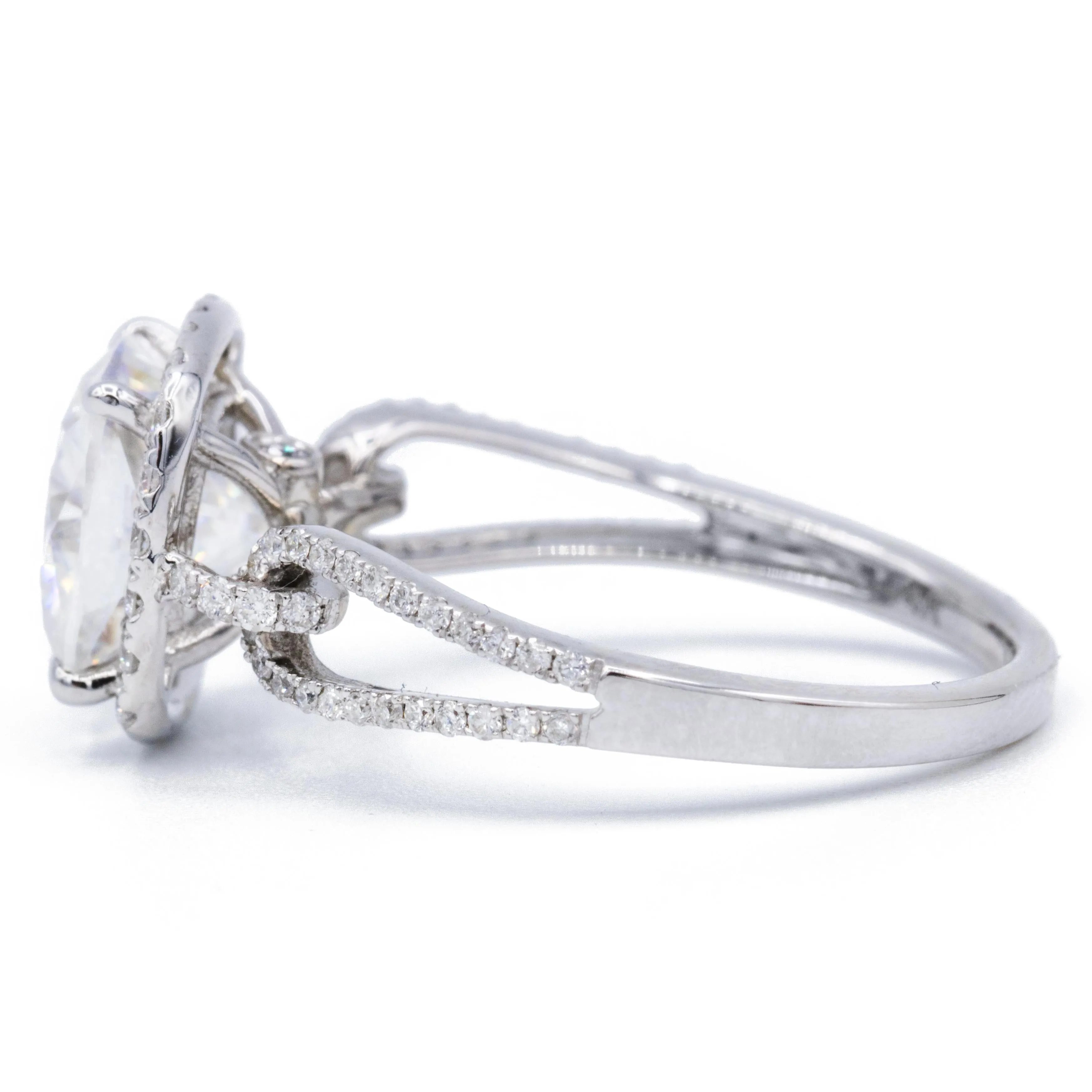 7.5mm Cushion Center 14K White Gold Halo Bow Tie Diamond Micro Pave Ring