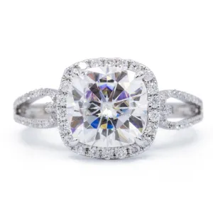 7.5mm Cushion Center 14K White Gold Halo Bow Tie Diamond Micro Pave Ring