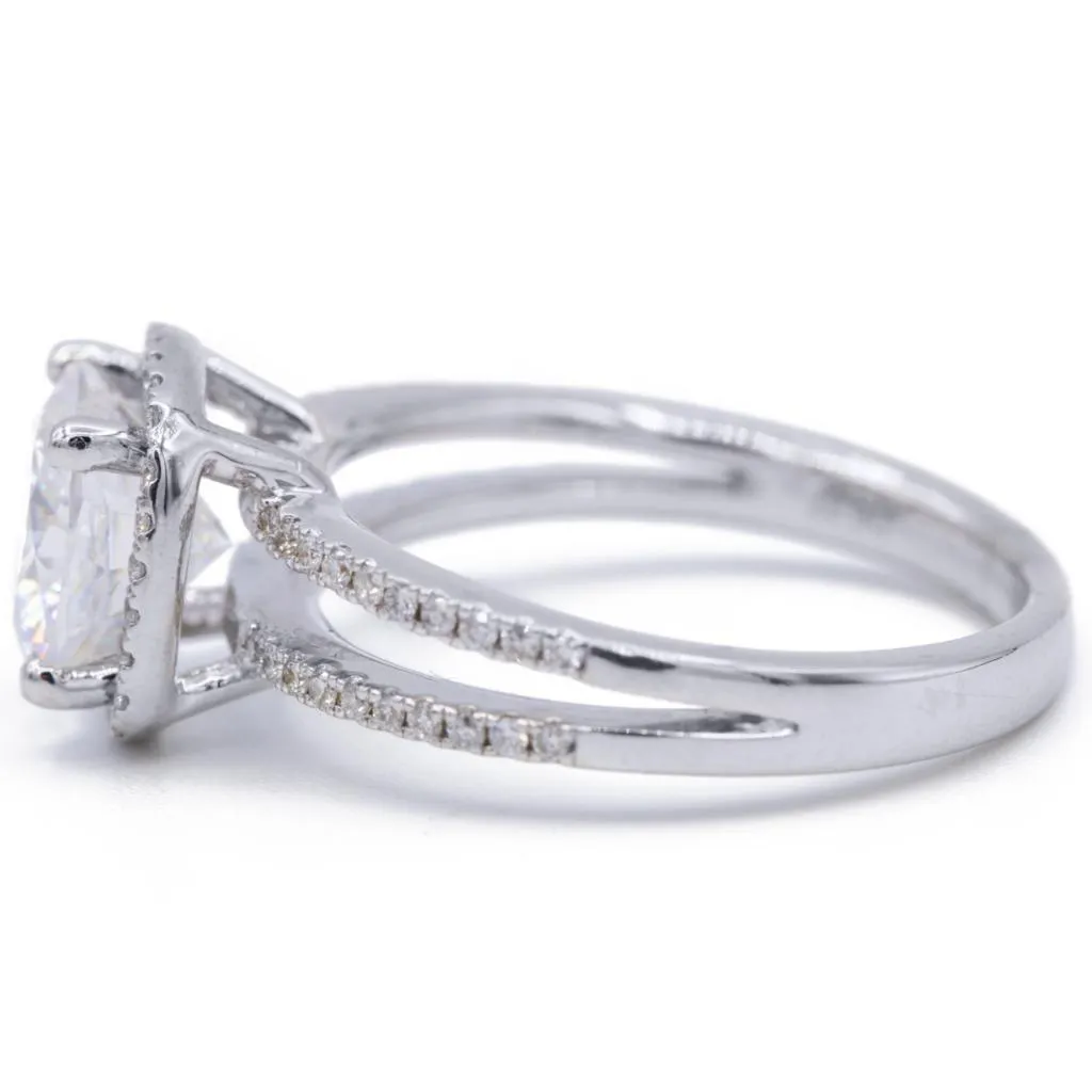 7.5mm Cushion Center 14KW Split Shank Diamond Accent Cushion Shaped Halo Ring