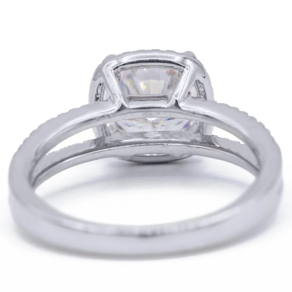 7.5mm Cushion Center 14KW Split Shank Diamond Accent Cushion Shaped Halo Ring