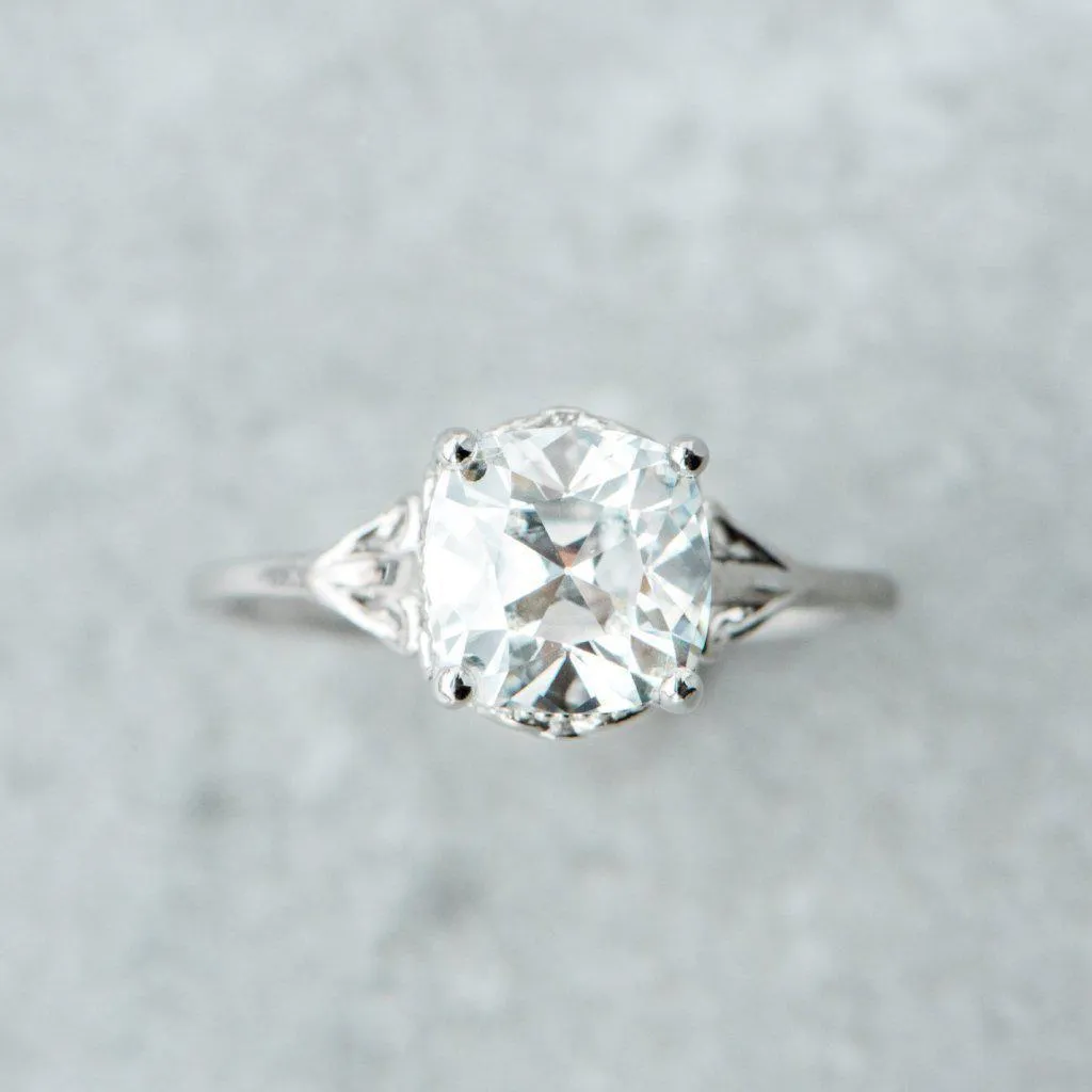 7.5mm Cushion Old Mine Cut (OMC) Heirloom Moissanite Jules Filigree Custom Bezel Diamond 14K White Gold Design